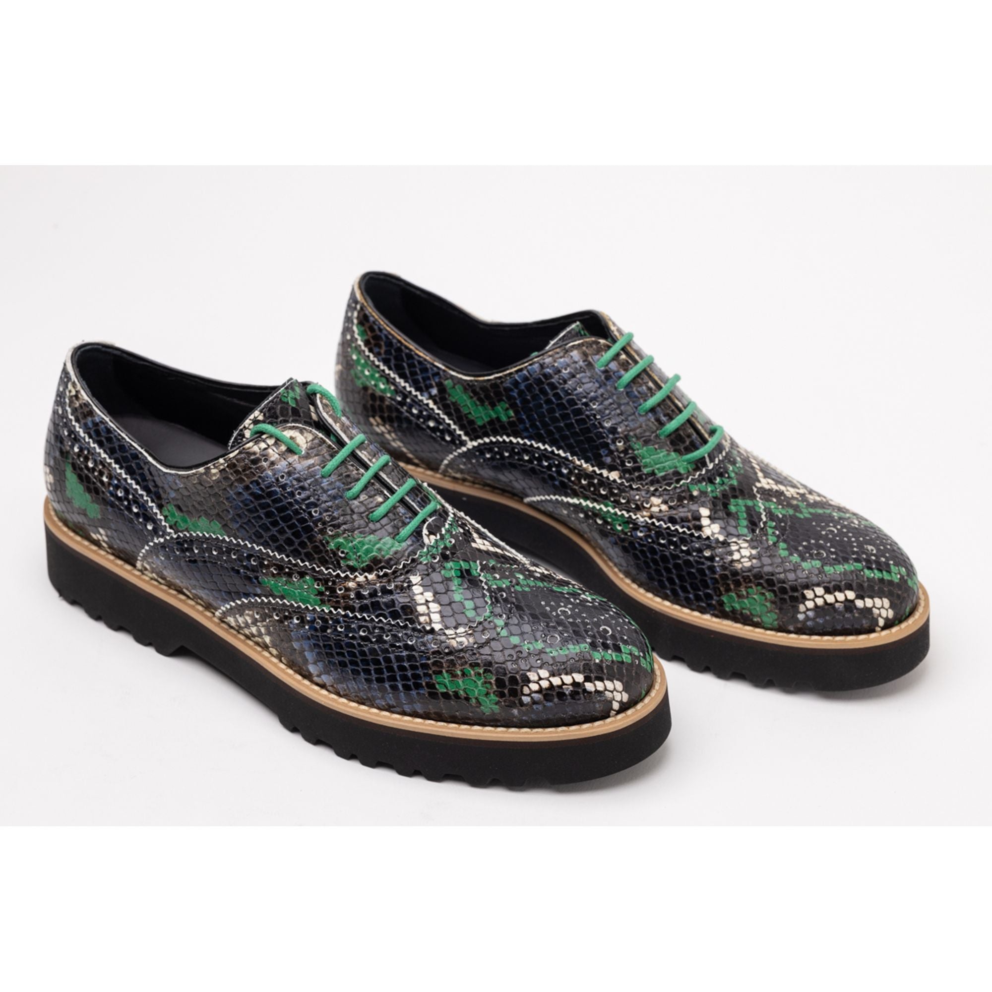Hogan Snakeskin Platform Brogue Boots in BLACK