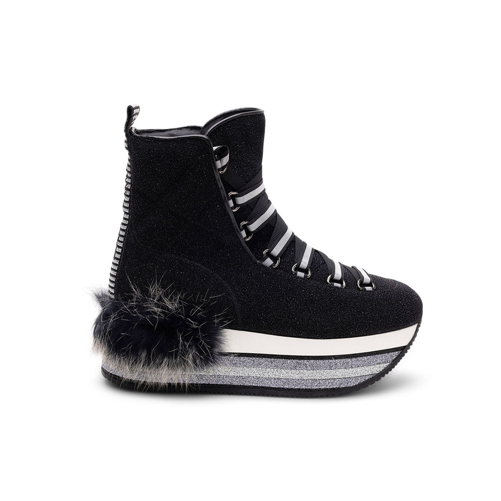 Hogan Fur-Trimmed Platform Boots in BLACK