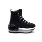 Hogan Fur-Trimmed Platform Boots in BLACK