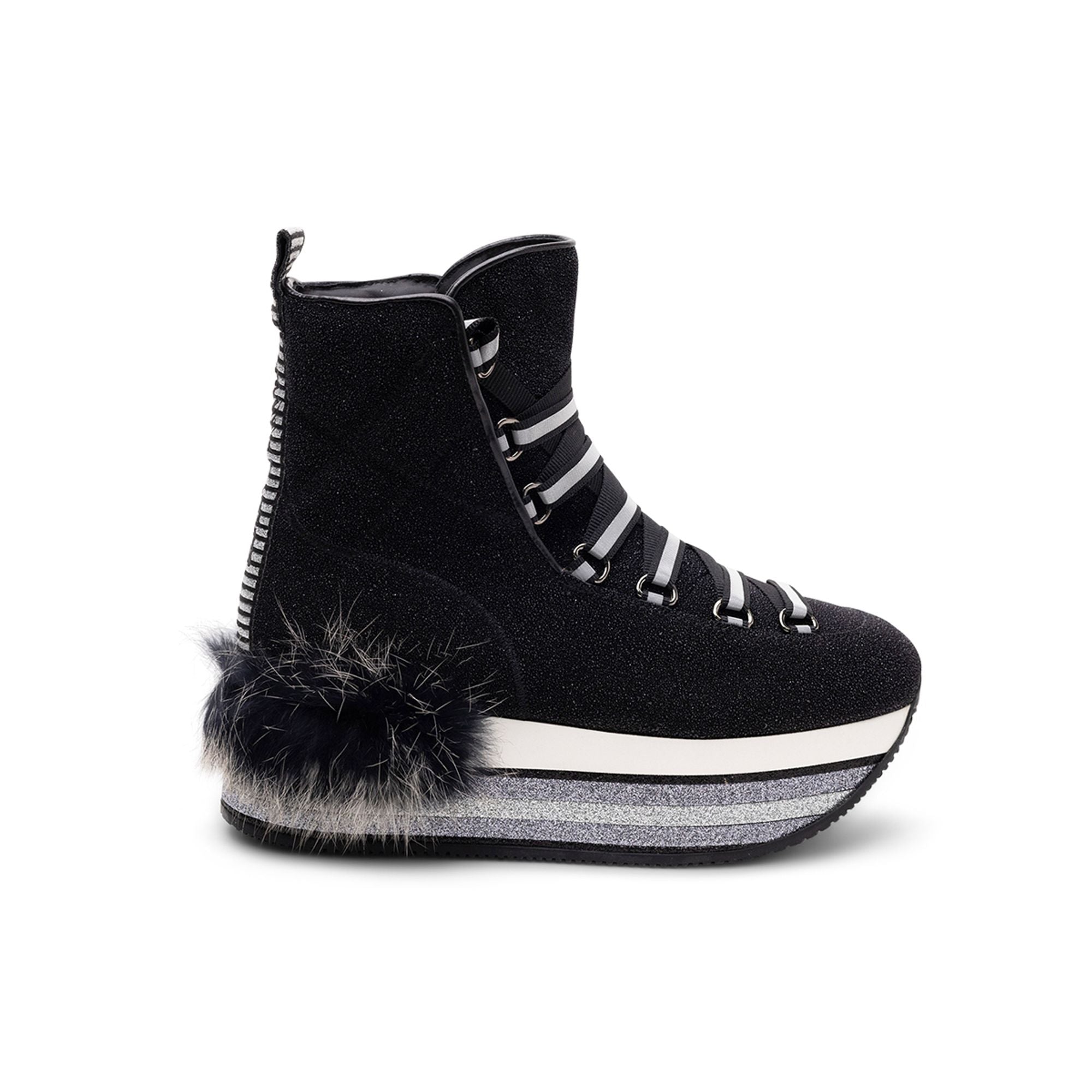 Hogan Fur-Trimmed Platform Boots in BLACK