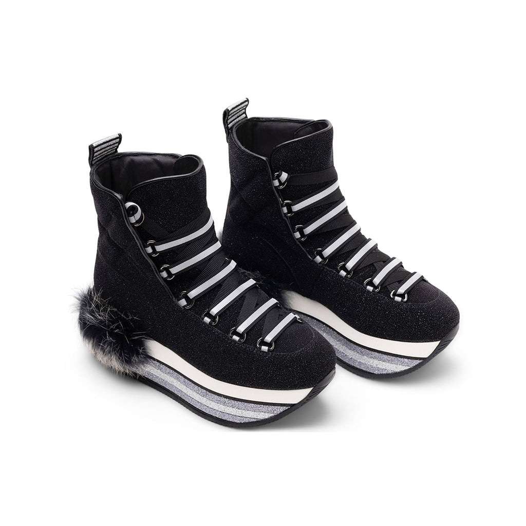 Hogan Fur-Trimmed Platform Boots in BLACK