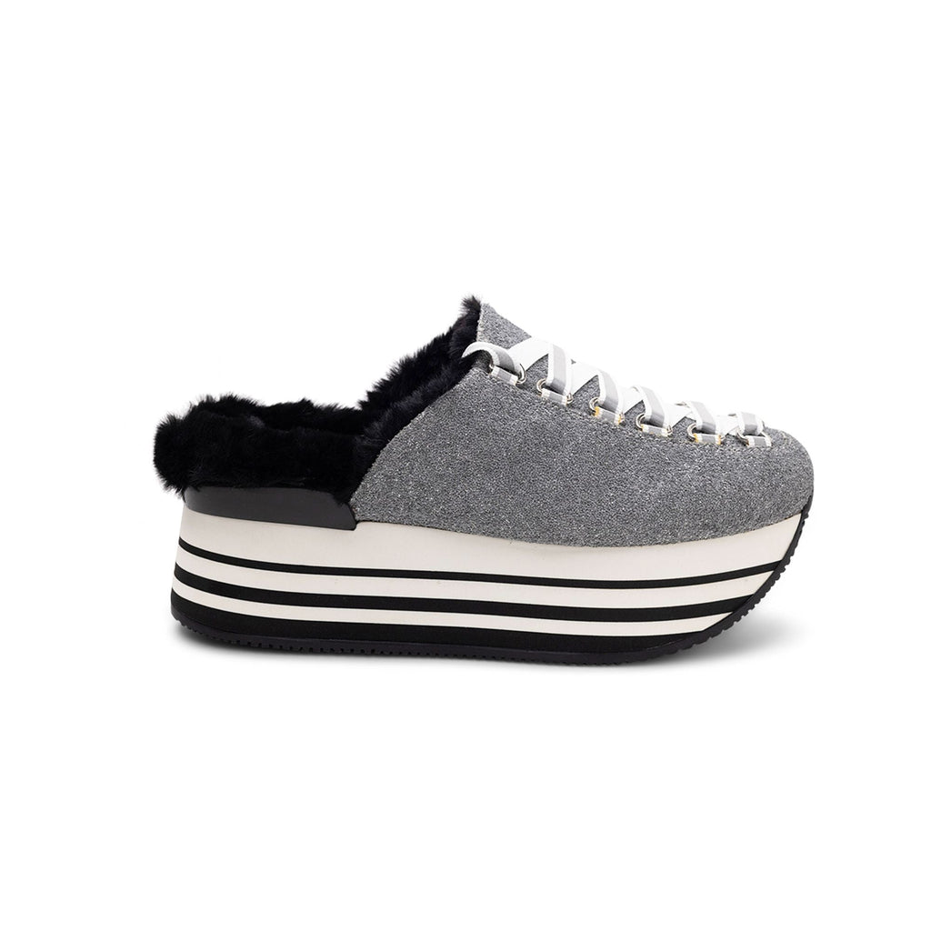 Hogan Platform Lace-Up Mules in GREY