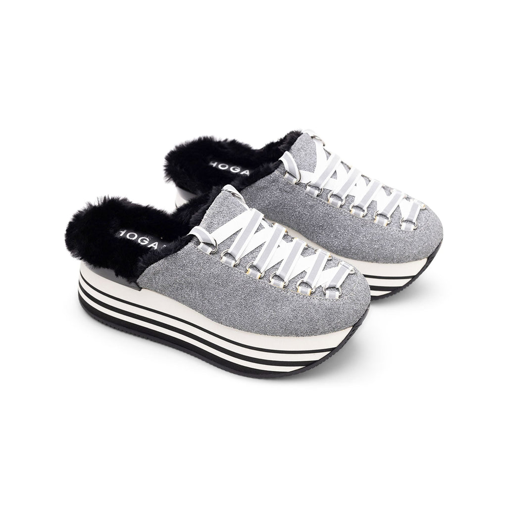 Hogan Platform Lace-Up Mules in GREY