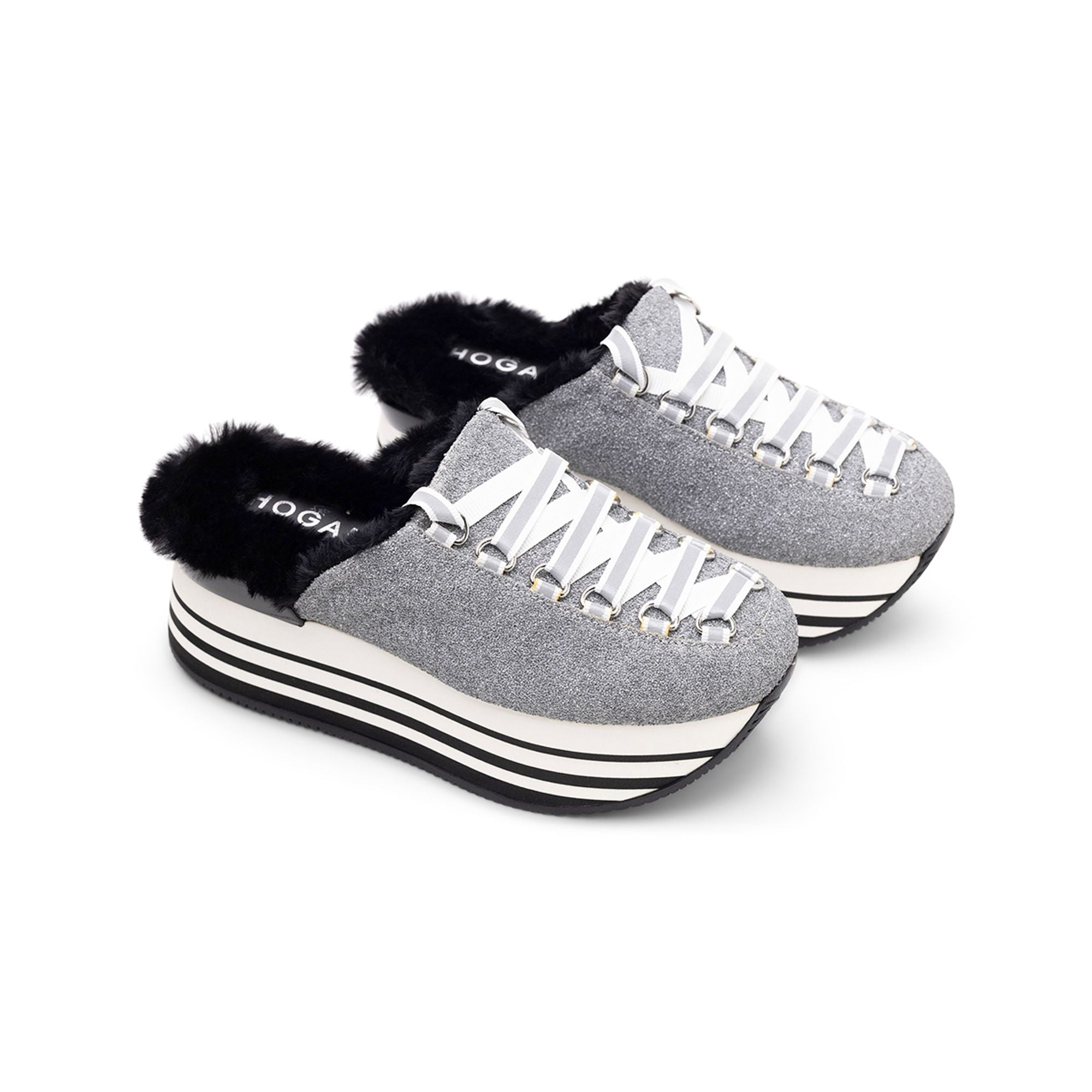 Hogan Platform Lace-Up Mules in GREY