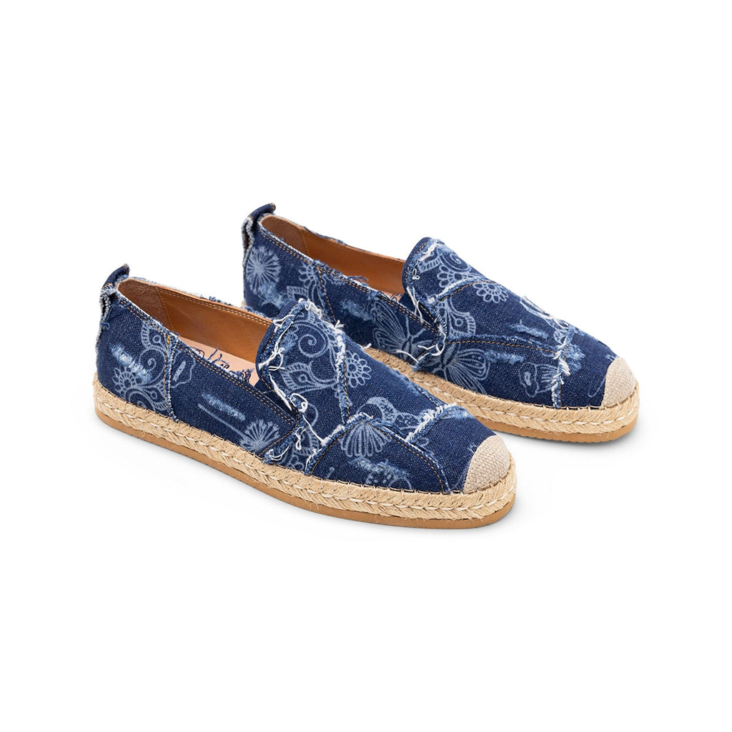 Hogan Denim Floral Print Espadrilles in BLUE