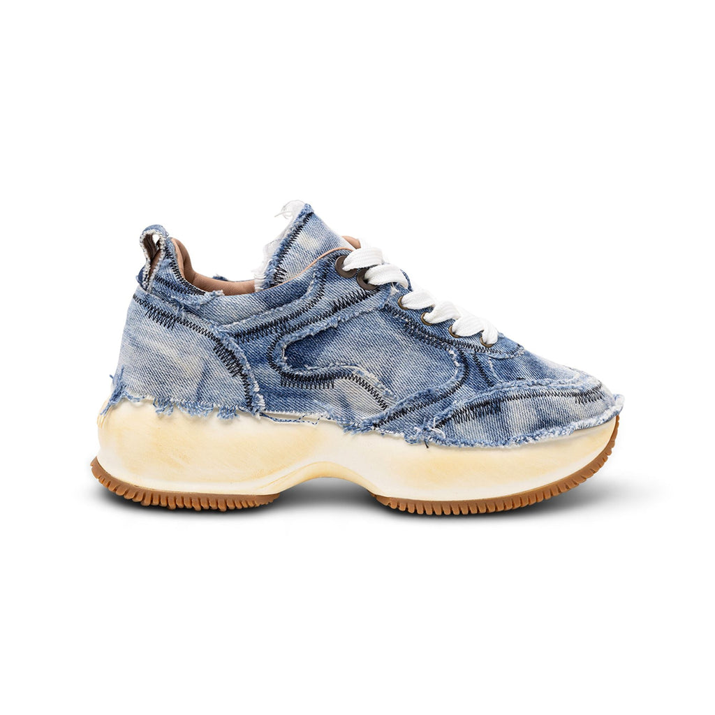 Hogan Frayed Denim Platform Sneakers in BLUE