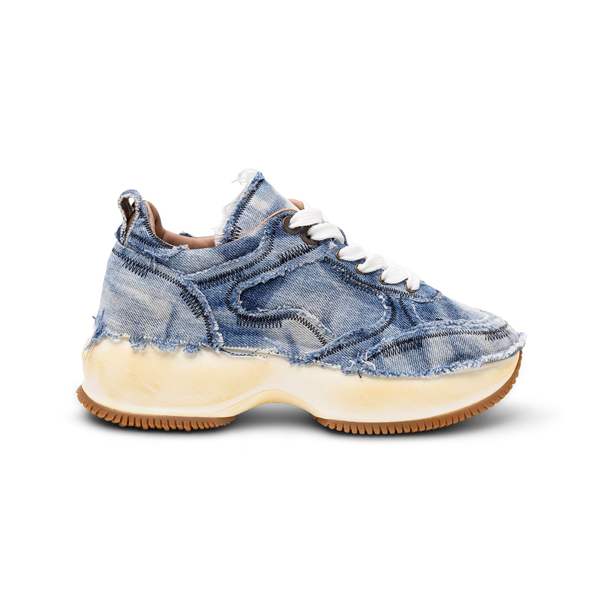 Hogan Frayed Denim Platform Sneakers in BLUE