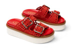 Tod's Perforated Buckle Platform Sandals in RED