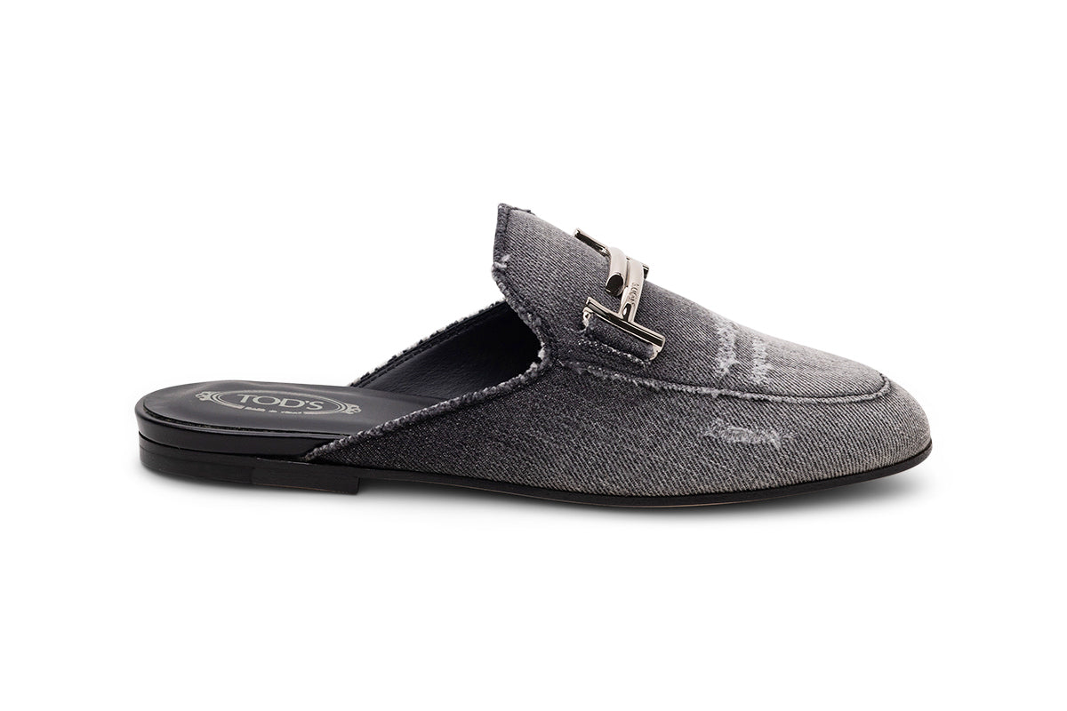 Tod's Denim Logo Mules in BLACK