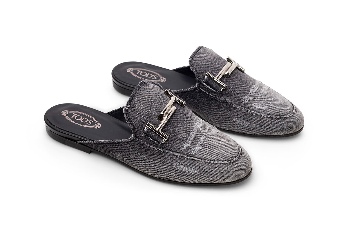 Tod's Denim Logo Mules in BLACK