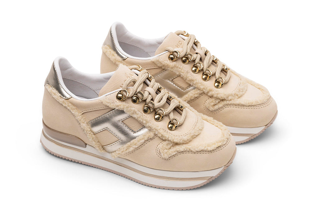 Hogan Metallic-Trimmed Shearling Sneakers