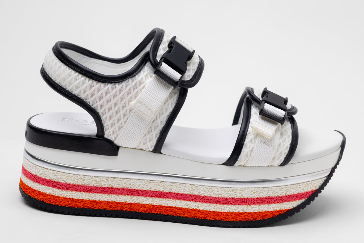 Hogan H222 Platform Mesh Sandals in WHITE