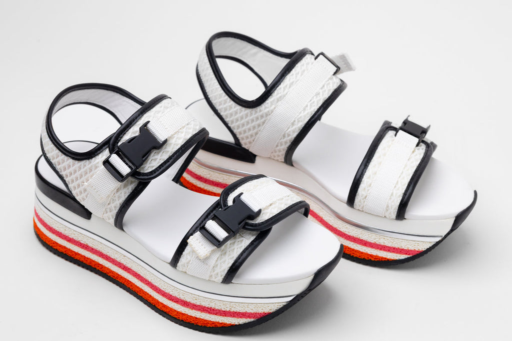Hogan H222 Platform Mesh Sandals in WHITE
