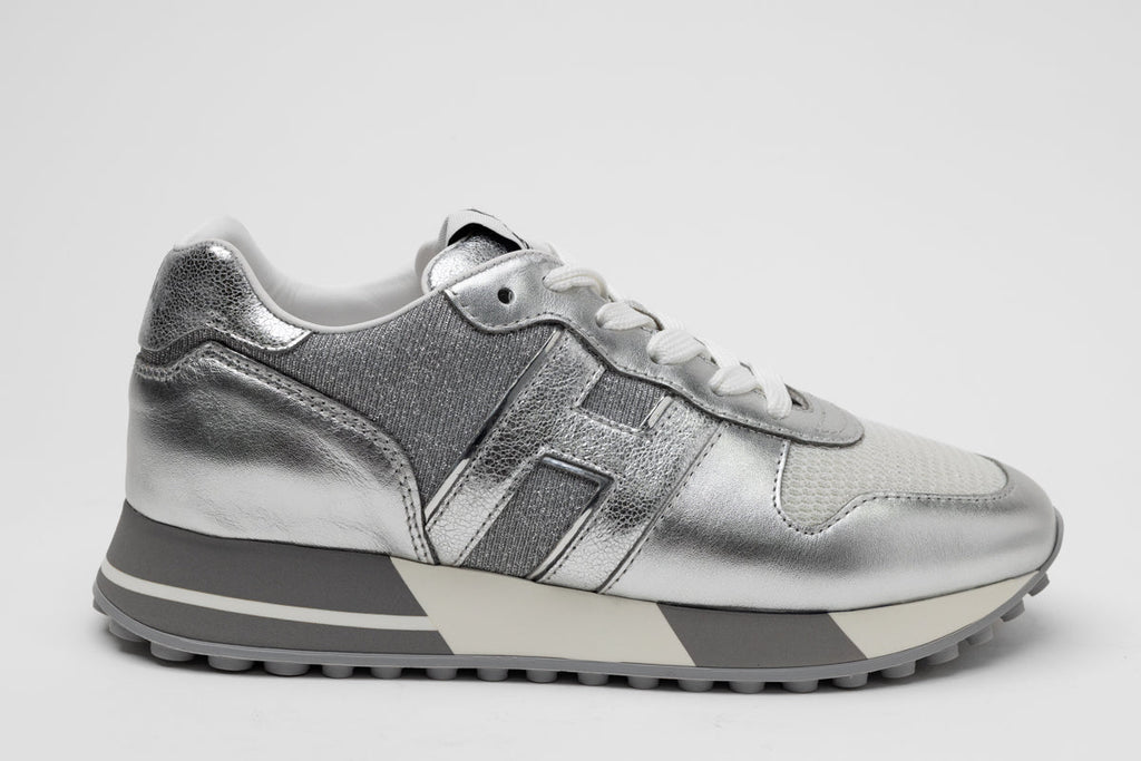 Hogan Metallic Ribbed Panel Sneakers in SILVER