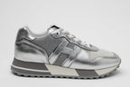 Hogan Metallic Ribbed Panel Sneakers in SILVER