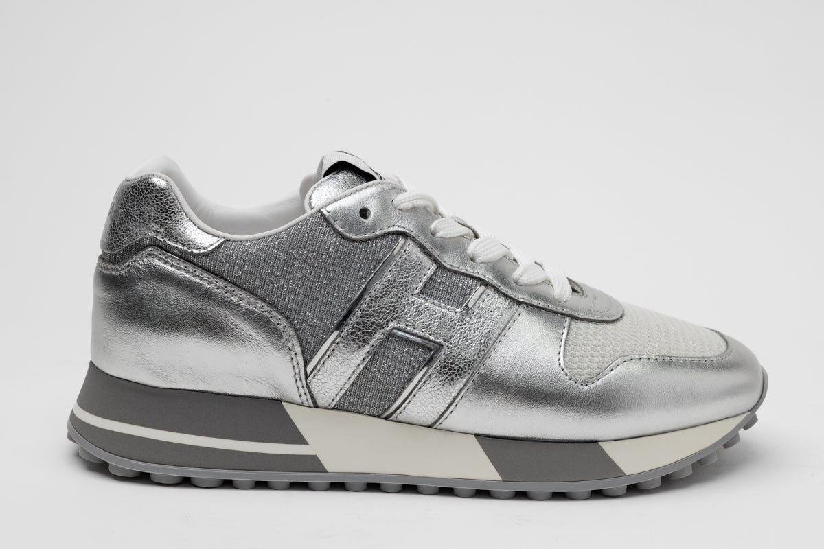 Hogan Metallic Ribbed Panel Sneakers in SILVER