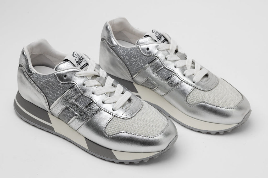 Hogan Metallic Ribbed Panel Sneakers in SILVER