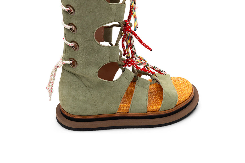 Hogan Lace-Up Tassel Sandals in GREEN
