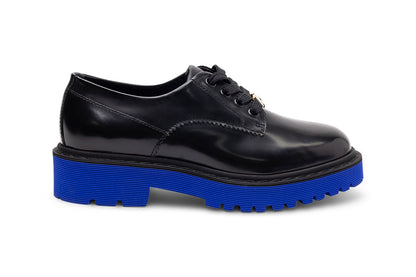 Hogan Women’s Black Patent Derby Shoes with Royal Blue Lug Sole