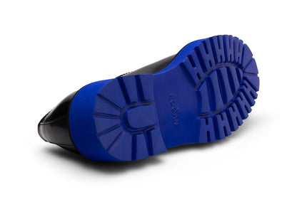 Hogan Women’s Black Patent Derby Shoes with Royal Blue Lug Sole