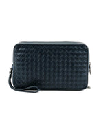 Bottega Veneta Intrecciato Ostrich Bi-Fold Wallet in Black
