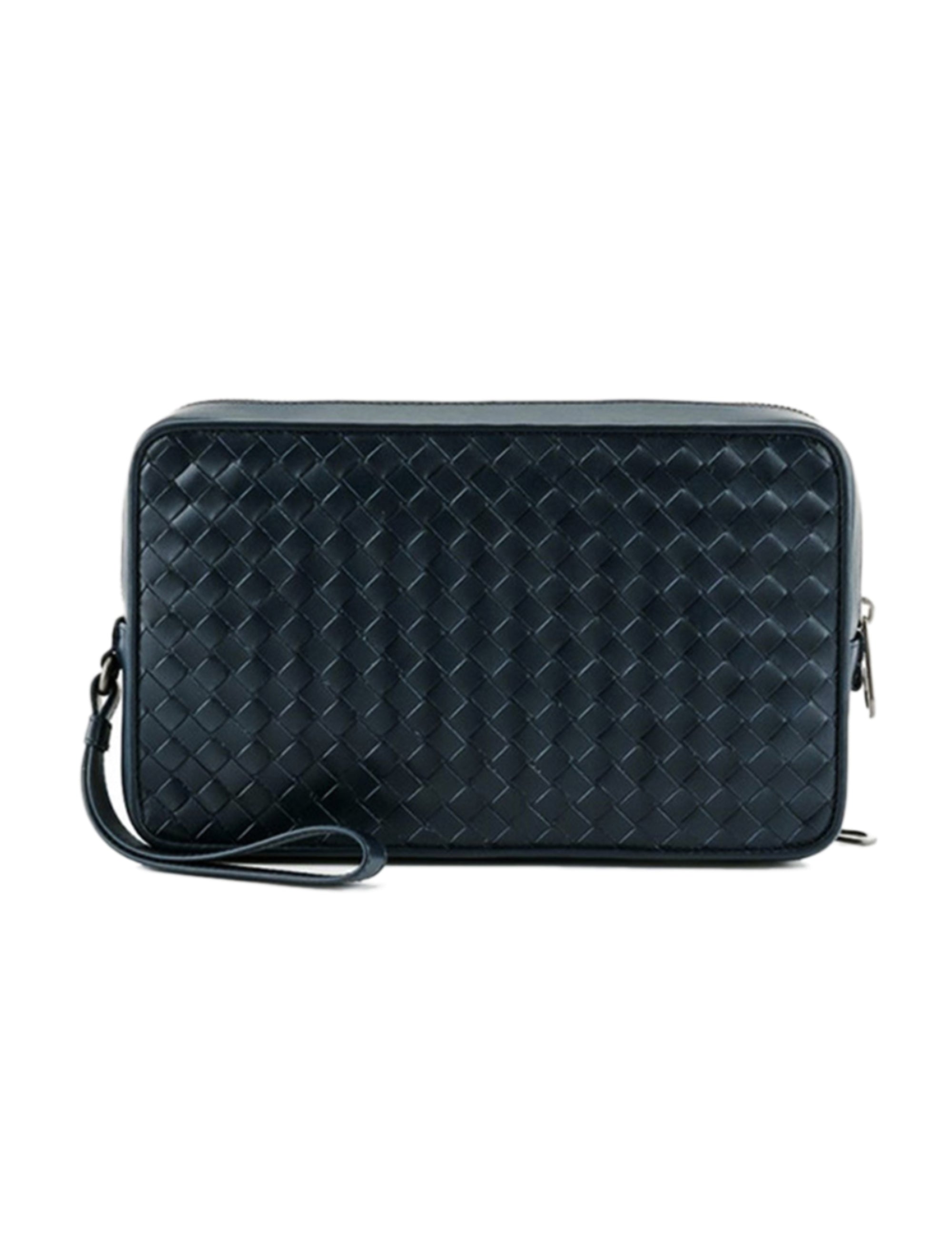 Bottega Veneta Intrecciato Ostrich Bi-Fold Wallet in Black