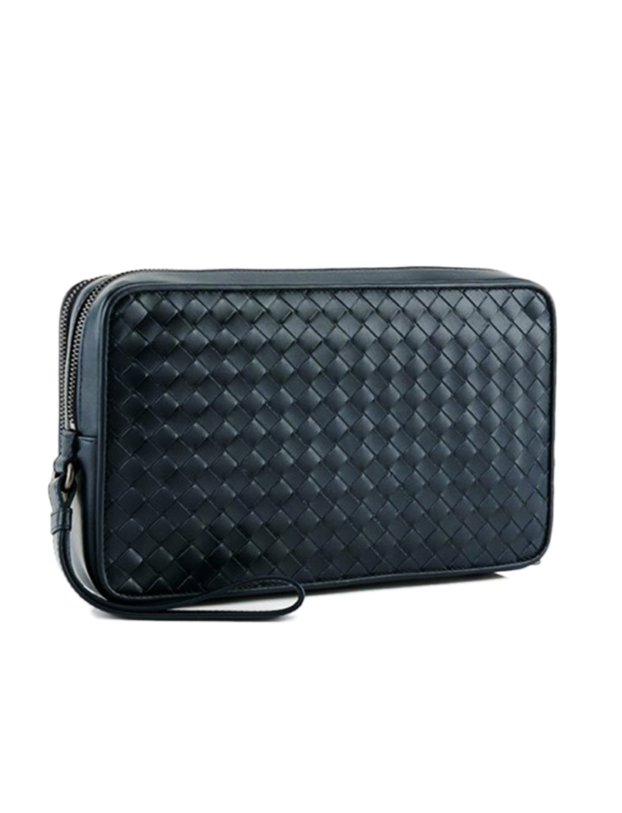 Bottega Veneta Intrecciato Ostrich Bi-Fold Wallet in Black