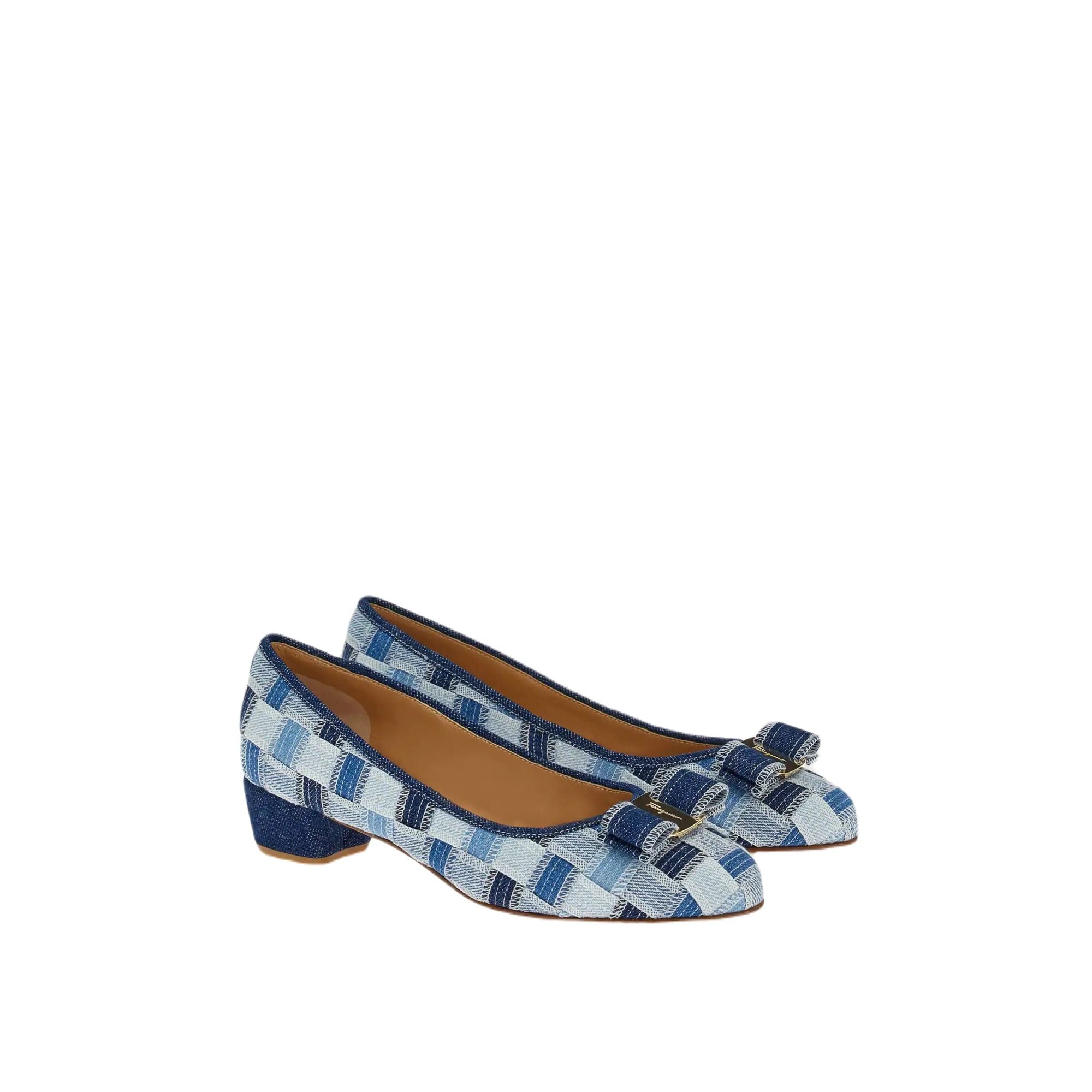 Ferragamo Varina Checked Block-Heel Pumps in BLUE