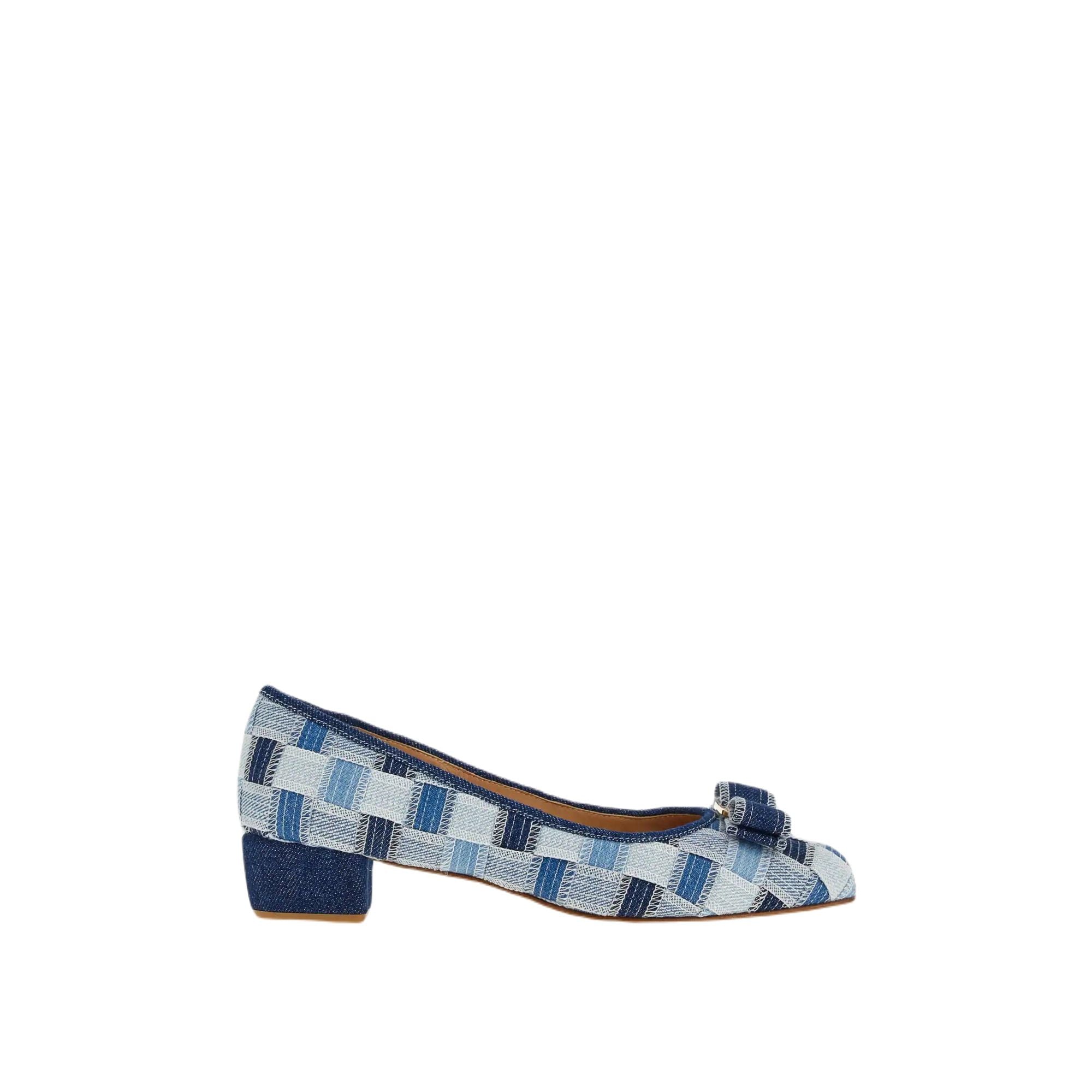 Ferragamo Varina Checked Block-Heel Pumps in BLUE