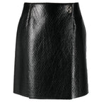 Ferragamo Embossed Wrap Leather Skirt in Black