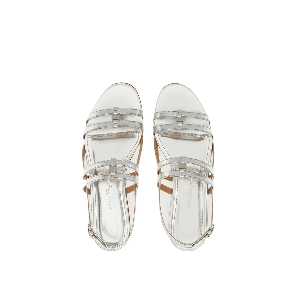 Ferragamo Vara Leather Sandals in SILVER