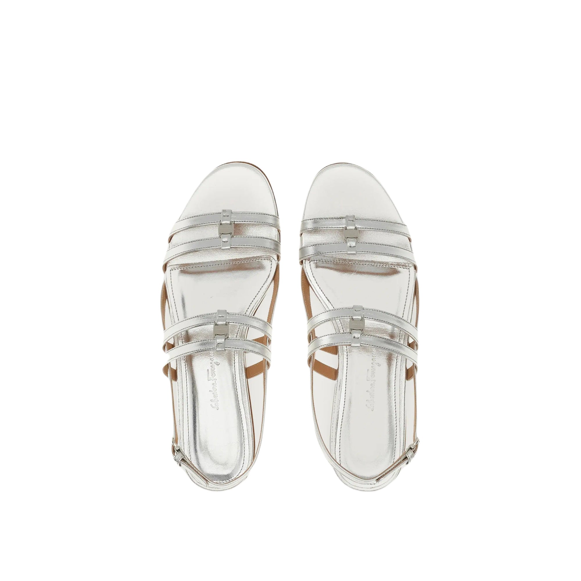 Ferragamo Vara Leather Sandals in SILVER