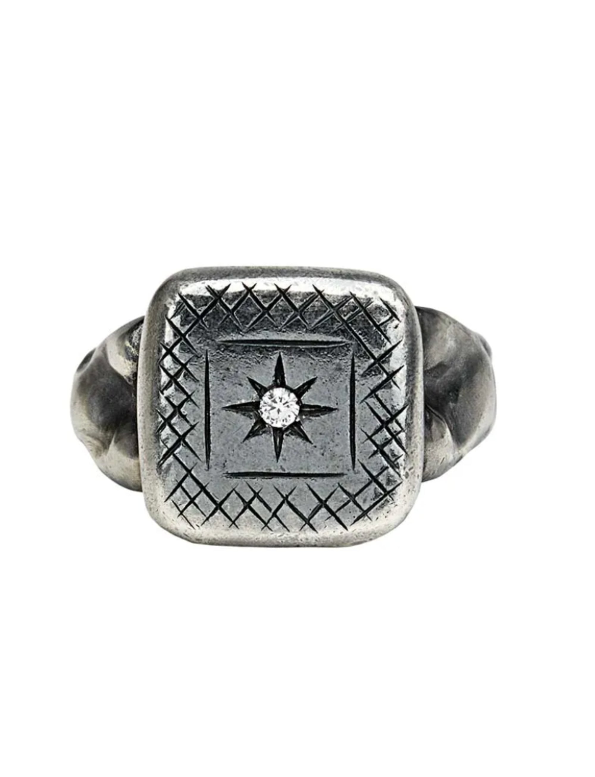 Bottega Veneta Silver Cubic Zirconia Square Ring in SILVER