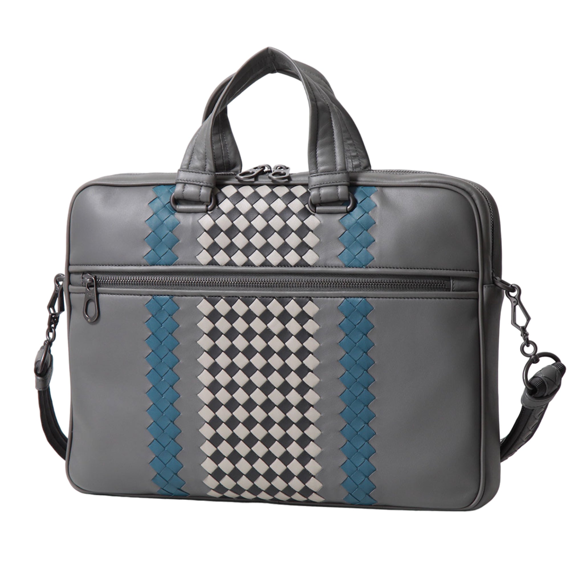 Bottega Veneta Briefcase Men's Intrecciato Leather Business Bag in Grey