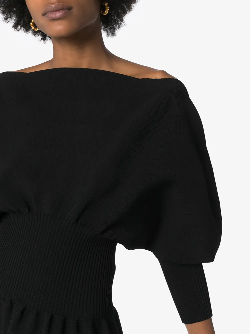 Bottega Veneta Pouf Sleeve Flared Midi Dress in BLACK