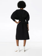 Bottega Veneta Pouf Sleeve Flared Midi Dress in BLACK