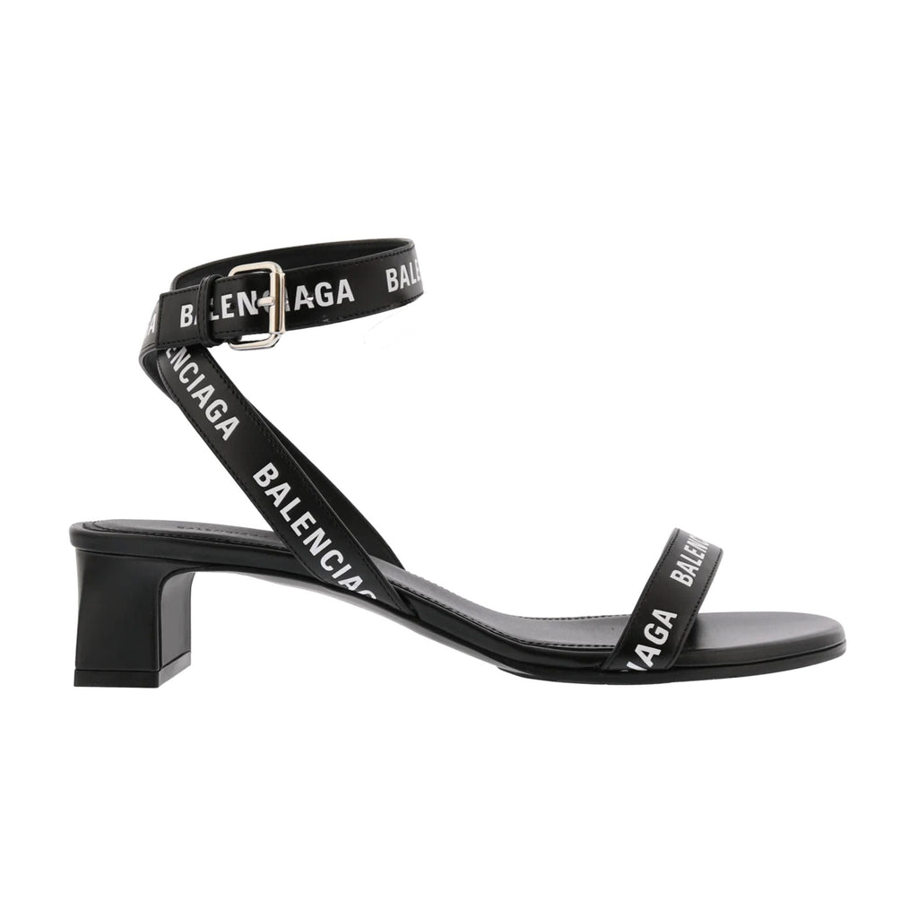 Balenciaga Logo Ankle Strap Sandals in BLACK