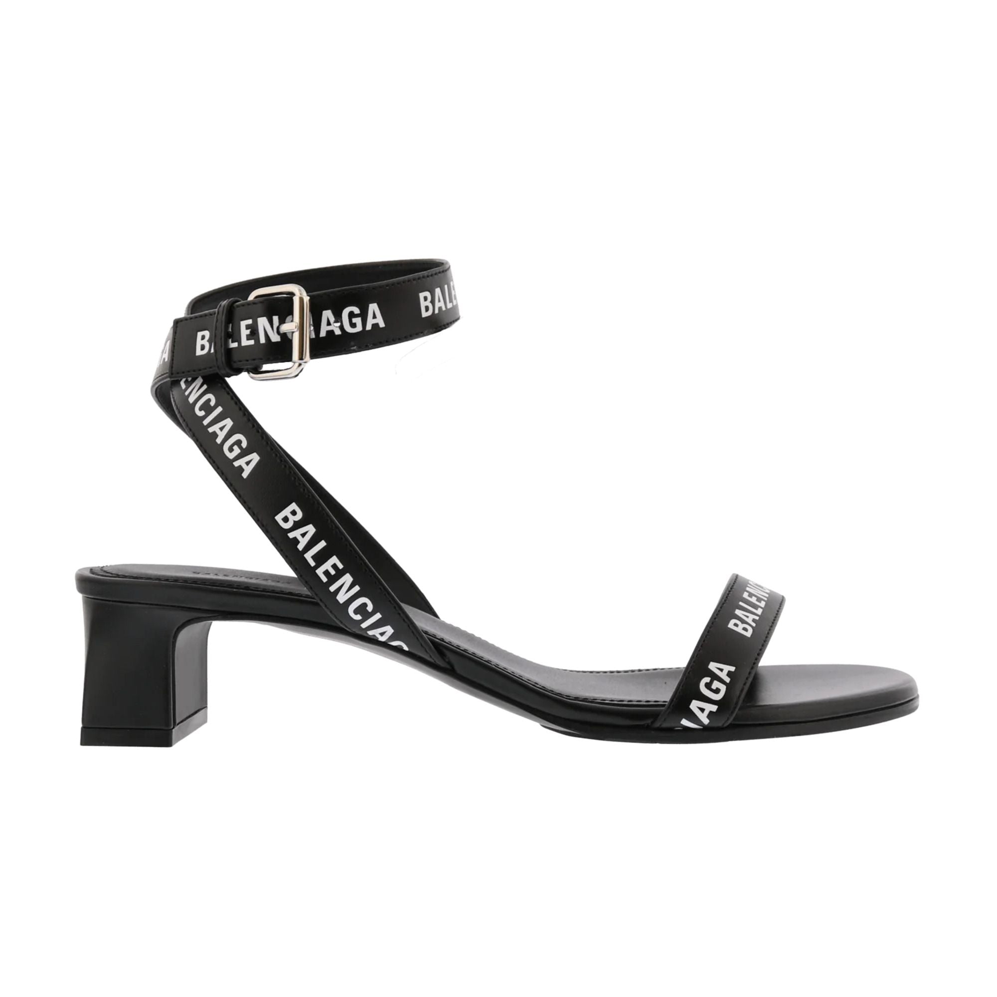 Balenciaga Logo Ankle Strap Sandals in BLACK