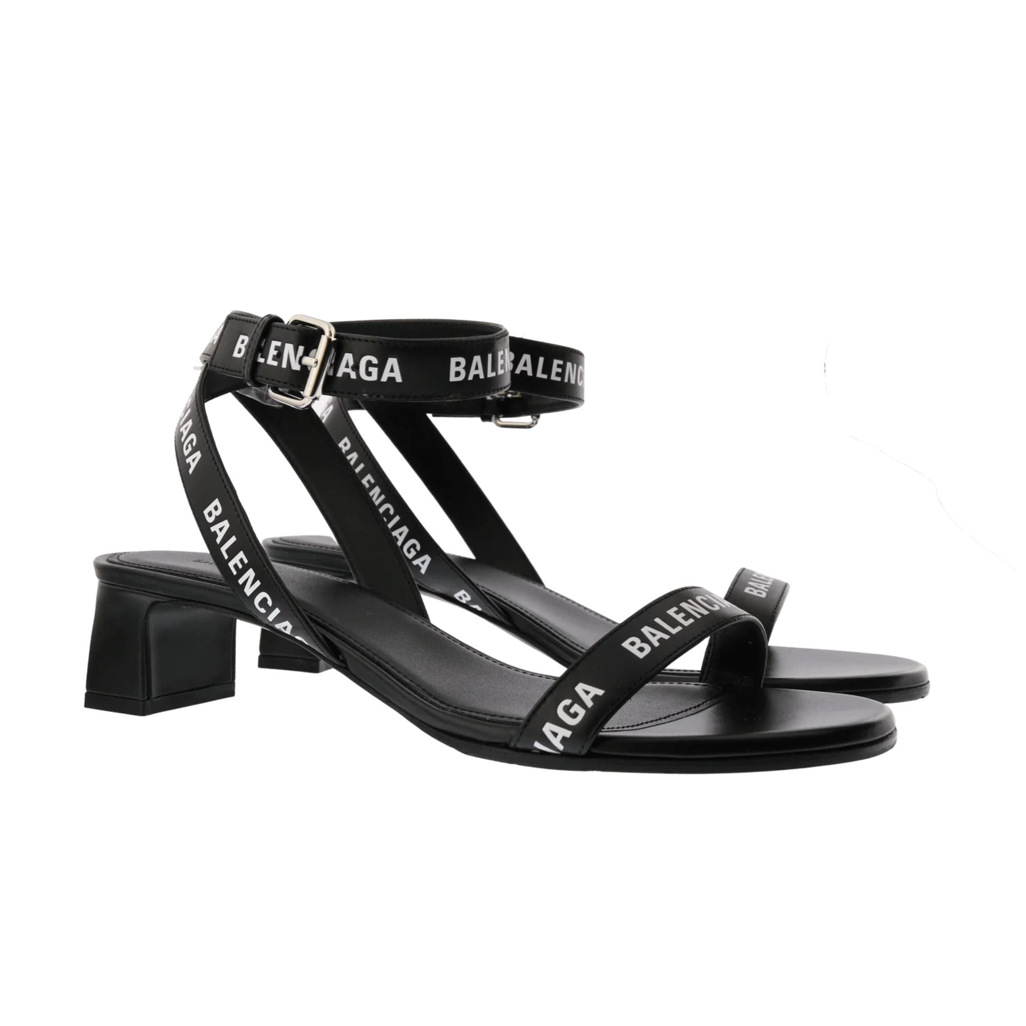 Balenciaga Logo Ankle Strap Sandals in BLACK