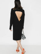 Bottega Veneta Cut-Out Knee-Length Sweater Dress in BLACK