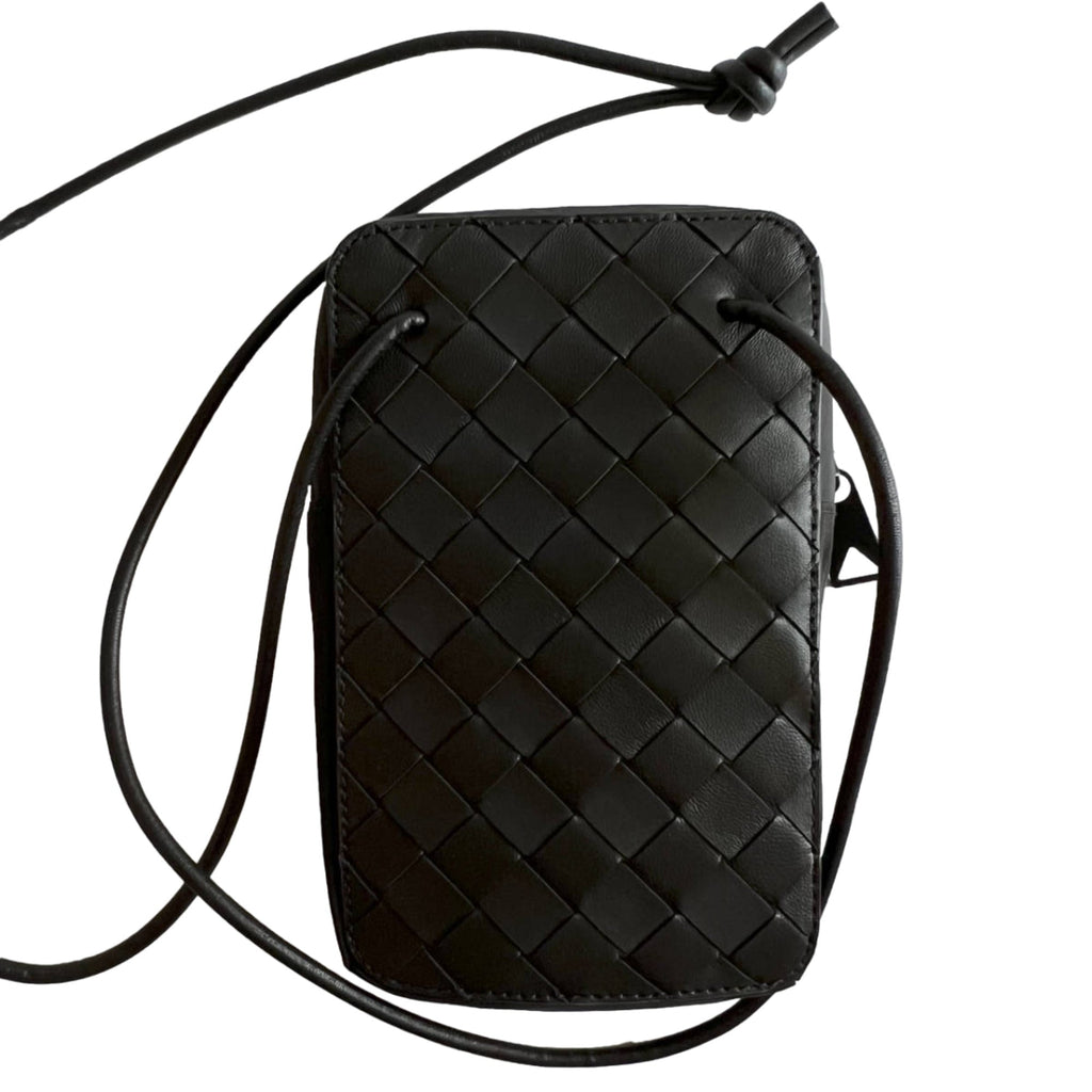 Bottega Veneta Intrecciato Black Shoulder Bag in Black