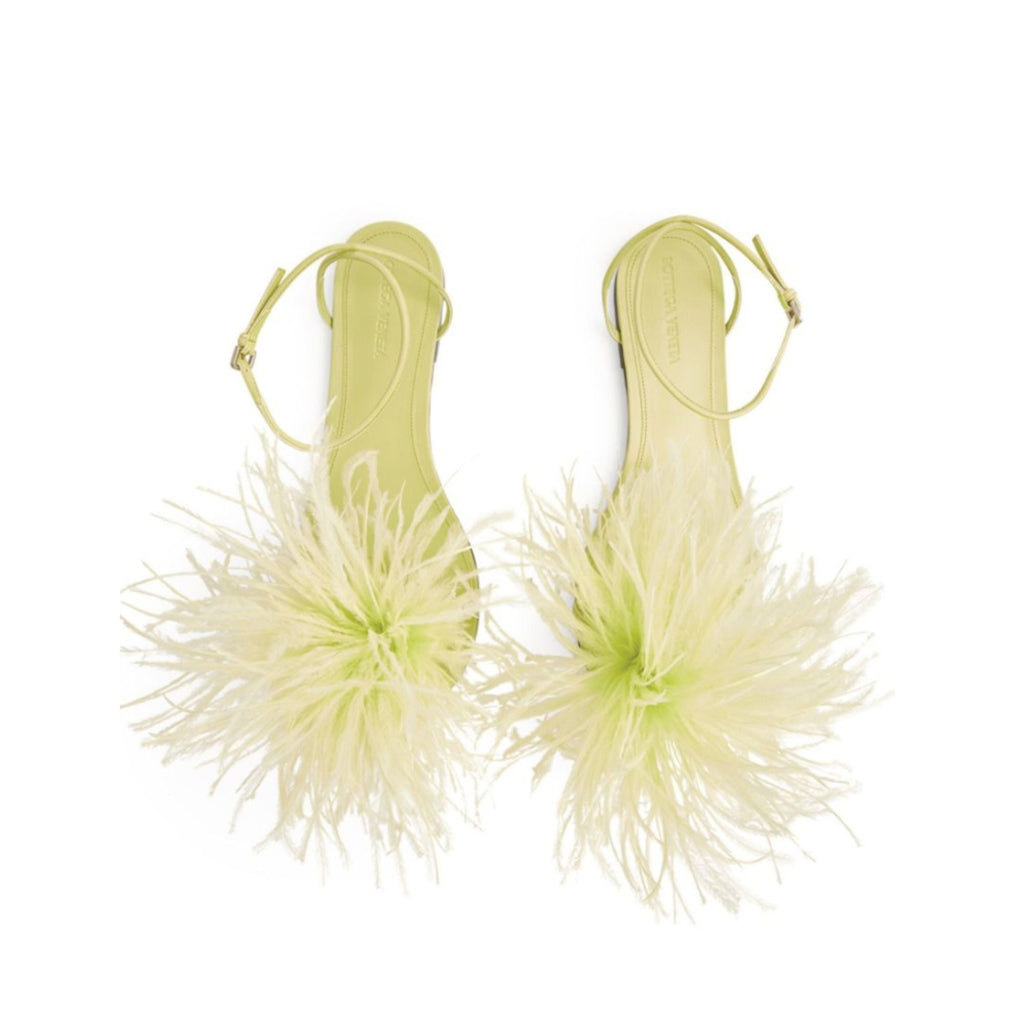 Bottega Veneta Feather-Embellished Sandals in GREEN