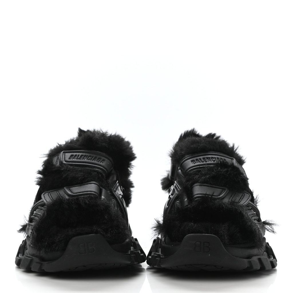 Balenciaga Faux-Fur Track Sandals in BLACK