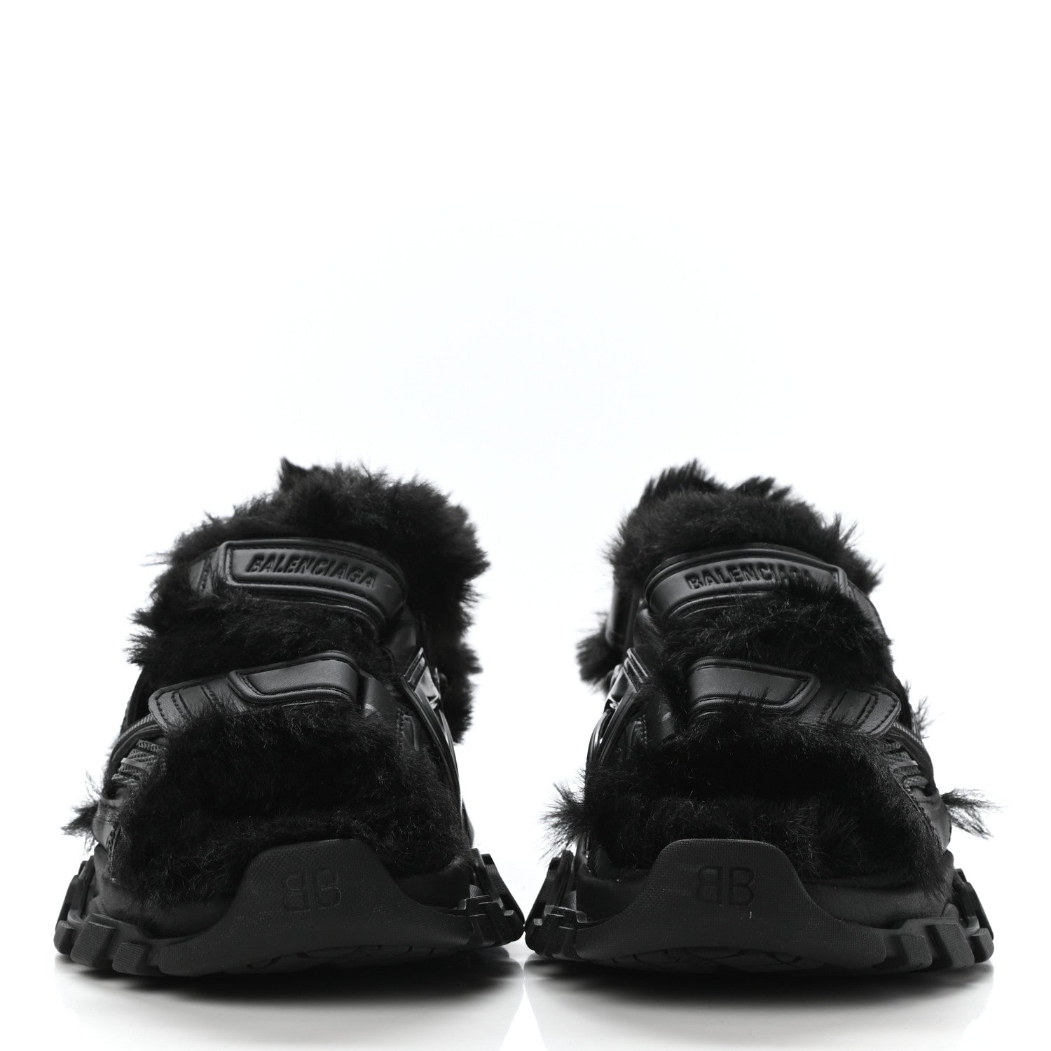 Balenciaga Faux-Fur Track Sandals in BLACK