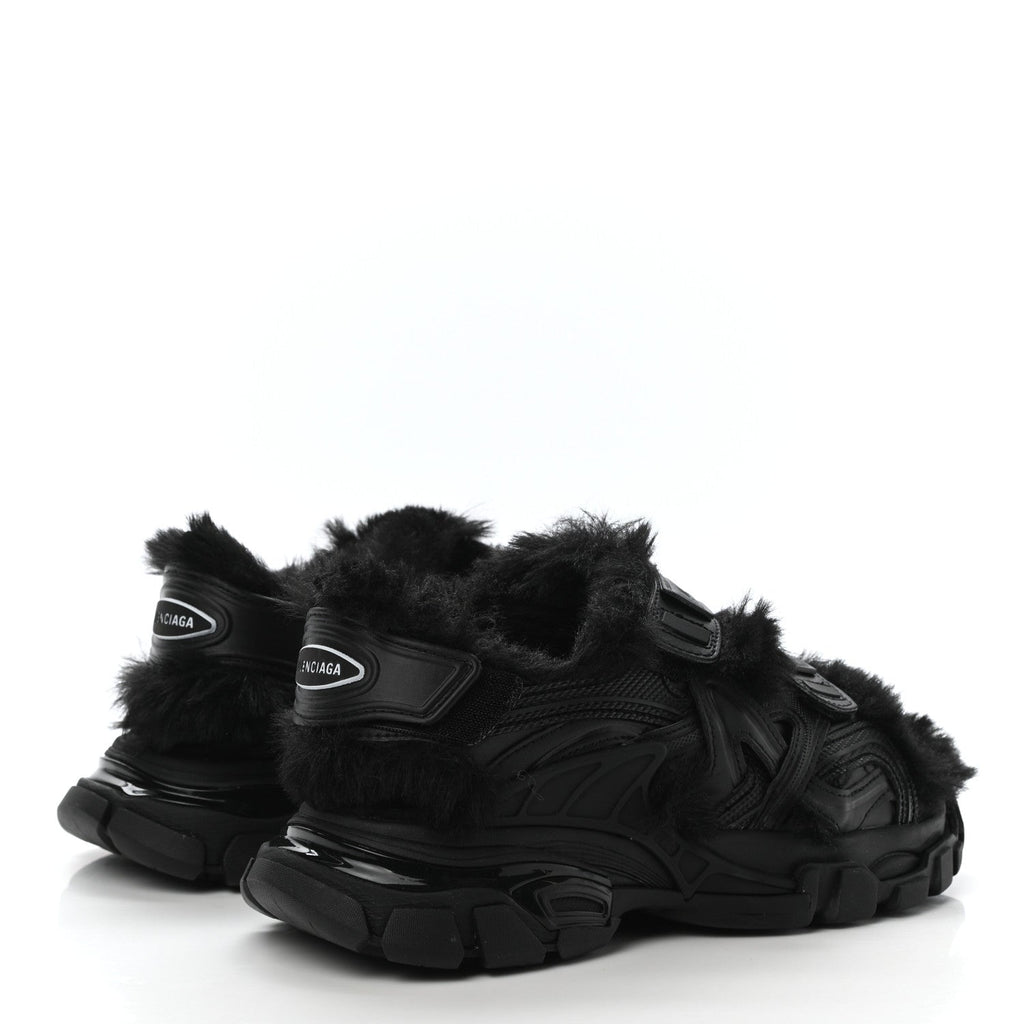 Balenciaga Faux-Fur Track Sandals in BLACK