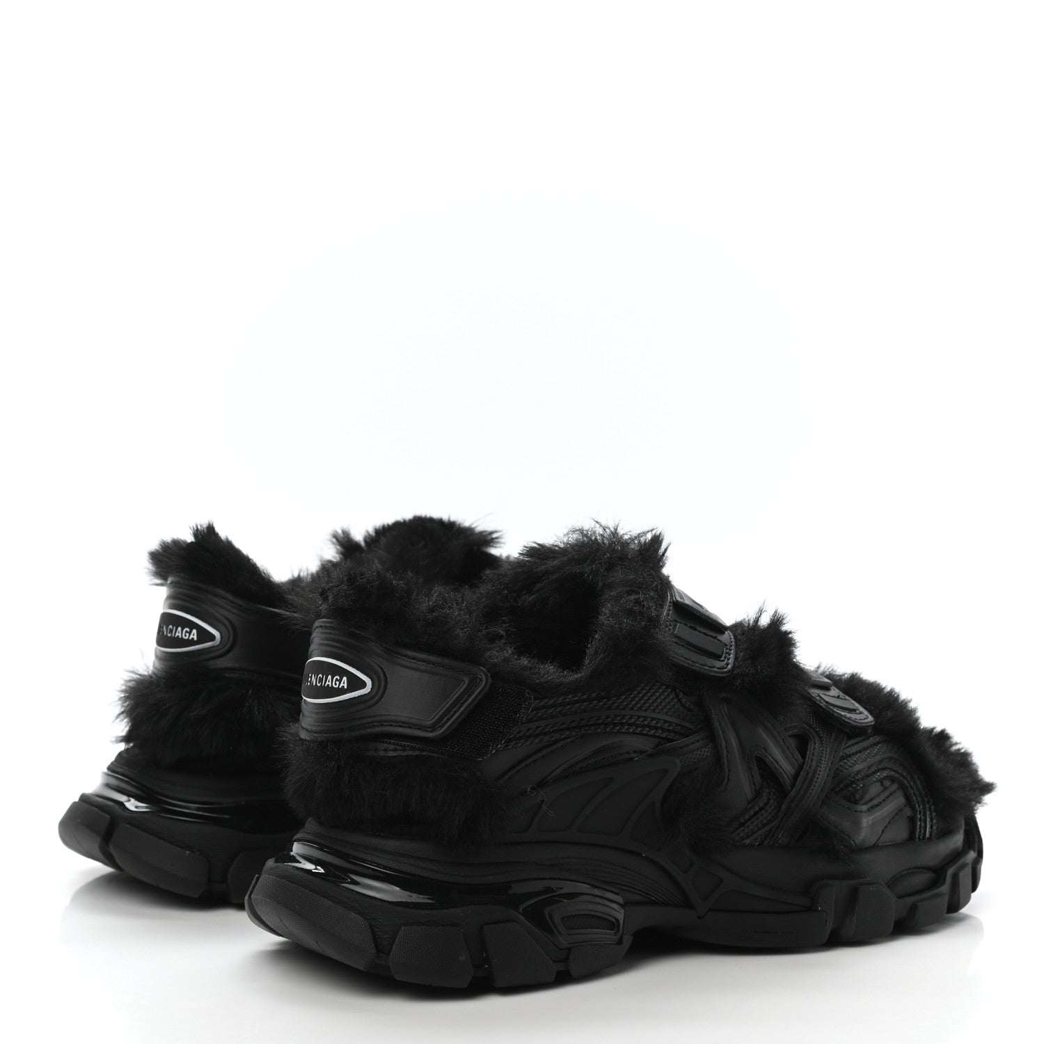 Balenciaga Faux-Fur Track Sandals in BLACK