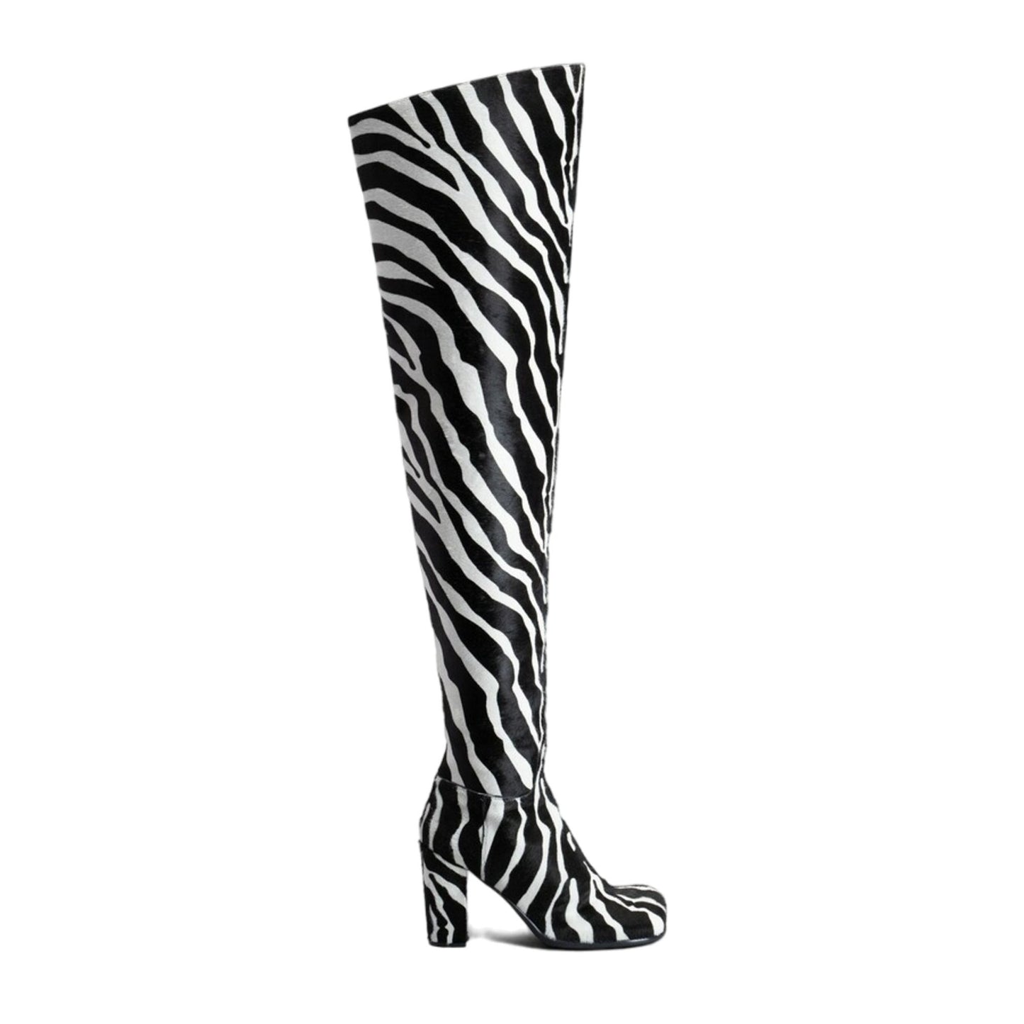Bottega Veneta Ladies Over-the-Knee Storm Zebra Print Boots
