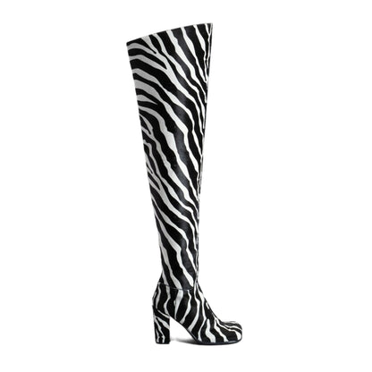 Bottega Veneta Ladies Over-the-Knee Storm Zebra Print Boots