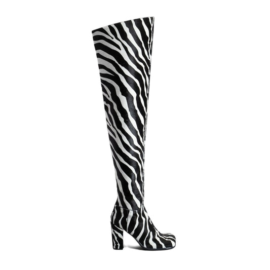 Bottega Veneta Ladies Over-the-Knee Storm Zebra Print Boots