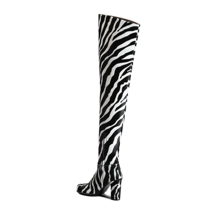 Bottega Veneta Ladies Over-the-Knee Storm Zebra Print Boots
